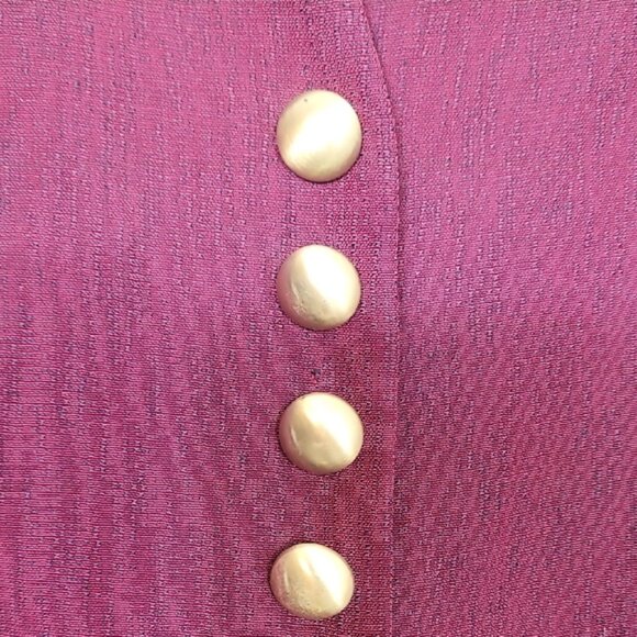 Vintage Ronnie Rosado Office Dress Size 10 Burgundy Long Sleeve Gold Buttons - Picture 6 of 9